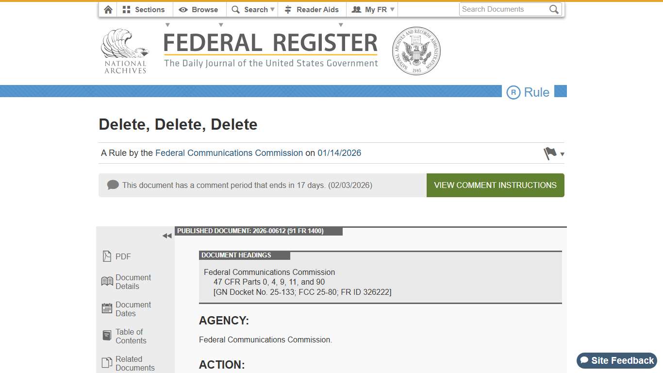 Federal Register :: Delete, Delete, Delete